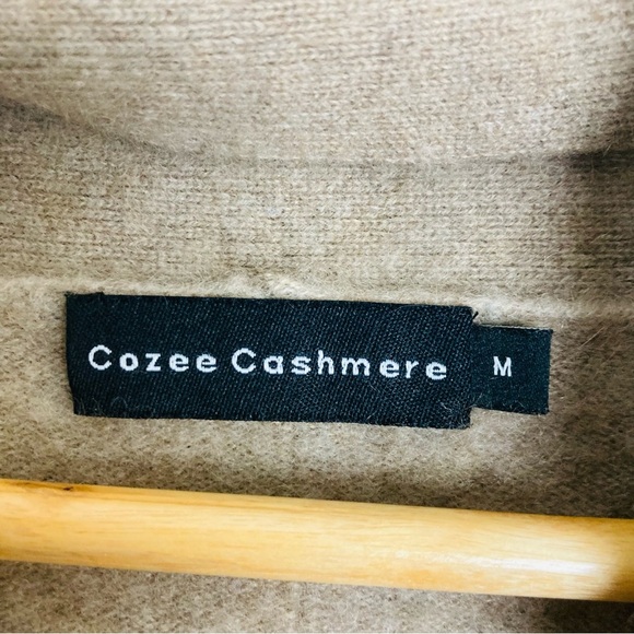 Cozee Cashmere longline tan camel colored open cardigan with front pockets. M - Picture 2 of 3